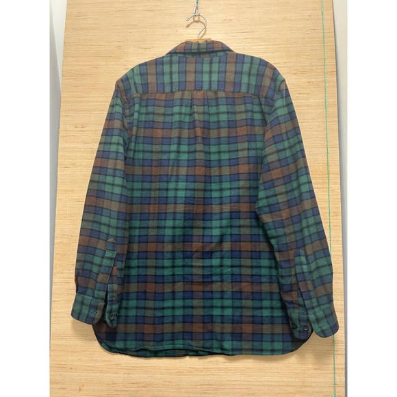 LL Bean Mens Flannel Shirt Medium Traditional Fit Green Blue Brown Plaid - Picture 3 of 6